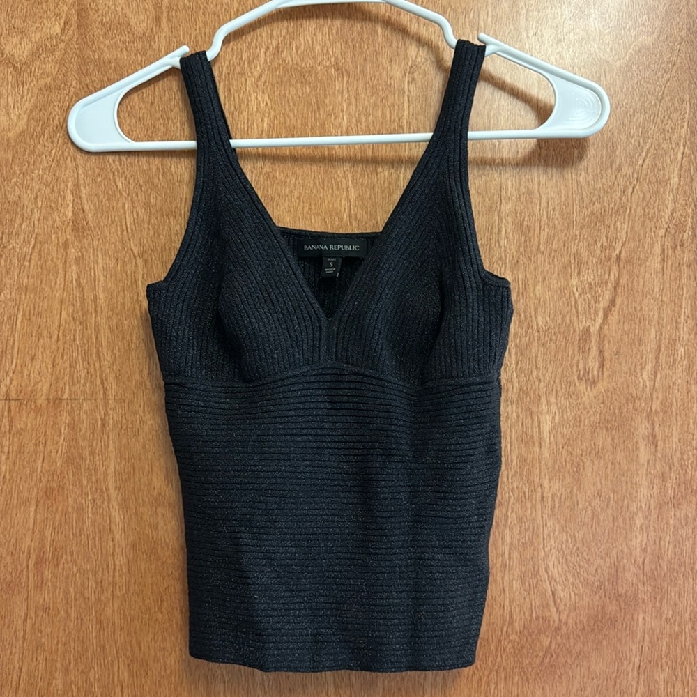 Banana Republic Glitter Grey Black Lustro Lurex Tank Eclipse Coal Petite Small